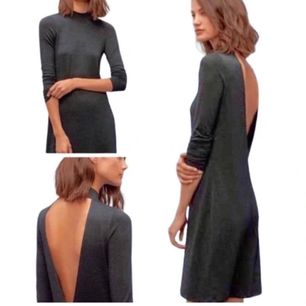 Aritzia Wilfred Free Moulton Mockneck Open Back Gray Dress Small